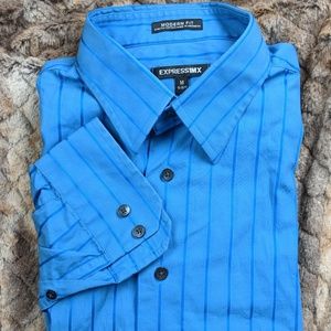 NWOT Express 1MX Blue Striped Dress Shirt